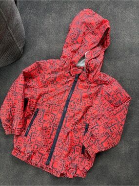 GAP Red Hooded Raincoat with Robot Pattern